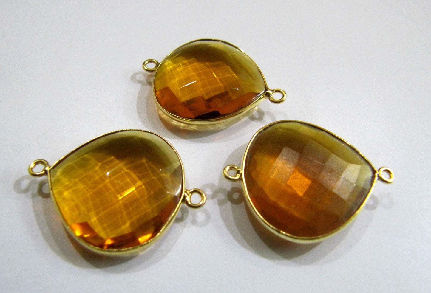 Citrine Hydro Quartz Heart Shape Briolette Size 20-21mm Connector Double Loop Handmade Bezel Pendants sold per piece