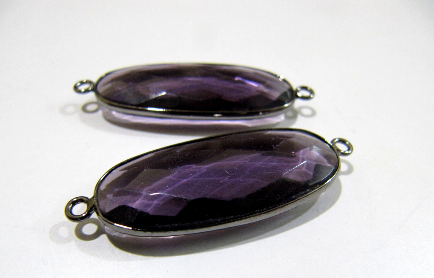 2 Pcs Set Amethyst Oval Shape 14x30mm Briolette Connectors Hydro Quartz Amethyst Double Loop Bezel Charms Top Quality Wholesale prices