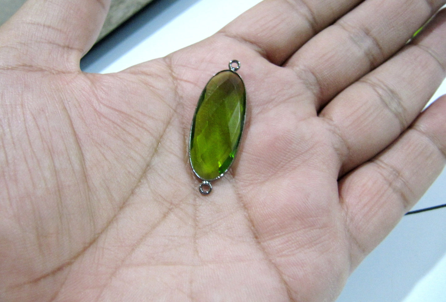 5 Pcs Set Peridot Chalcedony Hydro Quartz Briolette Connector Oval Shape Faceted Connector Approx 15X30MM Size Double Loop Bezel