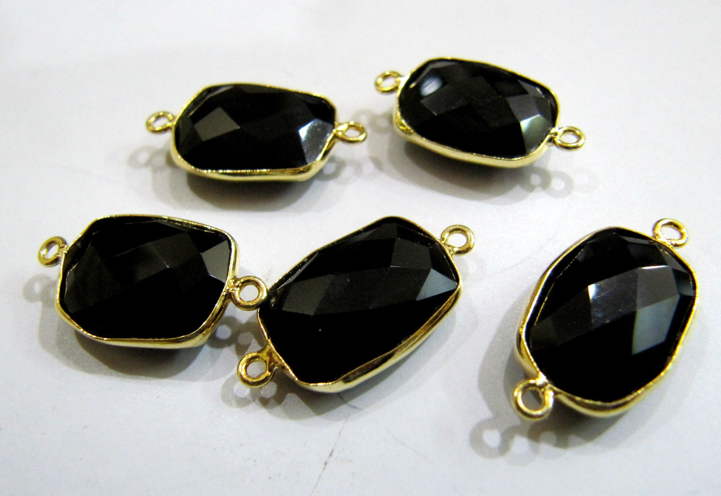 5 Pcs Set Natural Black Spinel Cushion Shape 10X14mm Briolette Connectors Spinel Double Loop Bezel Jewelry Making Bezel Connectors