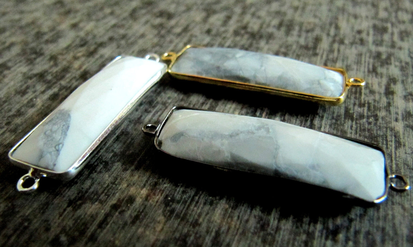 Natural Howlite Baguette Rectangle Shape 30X12mm Briolette Faceted Double Loop Bezel Connectors Choose the Plating Color Wholesale prices