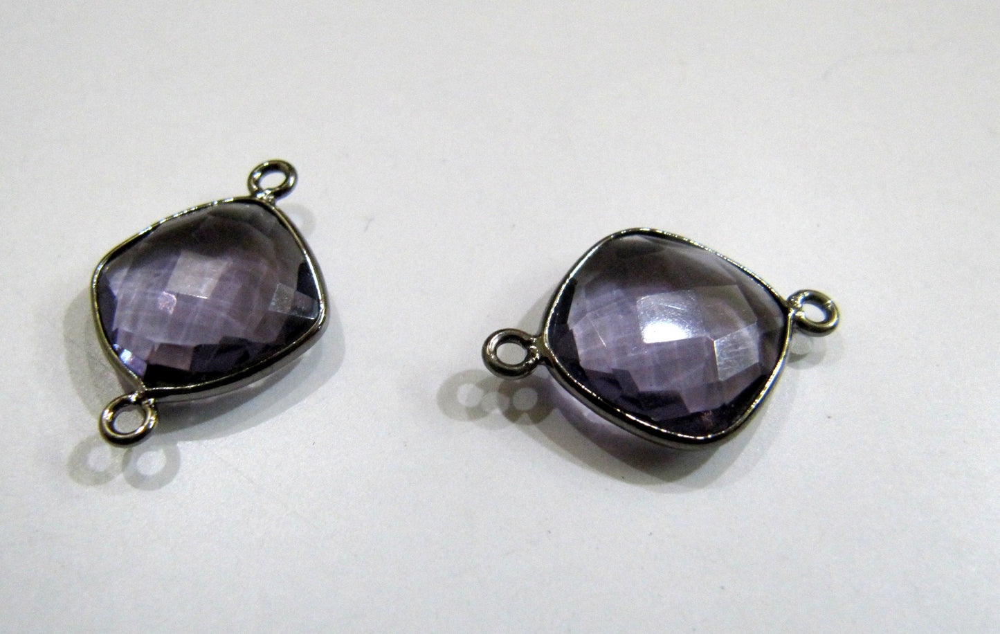 Amethyst Quartz Cushion Shape Briolette Faceted 12-13mm Double Loop Bezel Connectors Choose the plating Color Sold per Piece