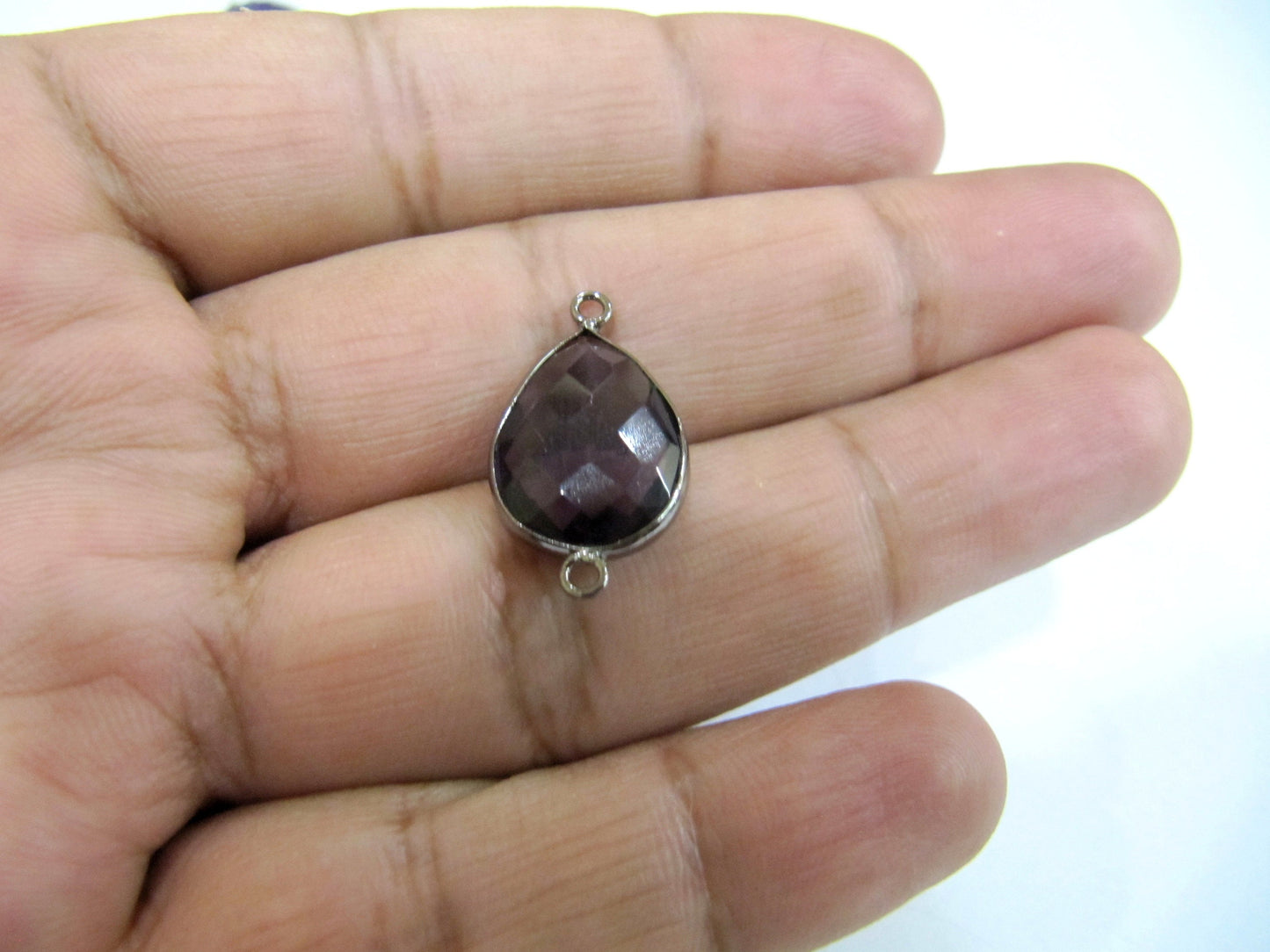 Amethyst Quartz Pear Shape 16x18mm Briolette Faceted Double Loop Bezel Connectors Choose the Plating Color Wholesale price