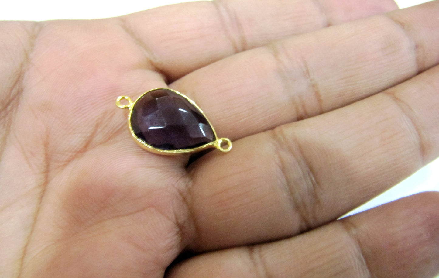 Amethyst Quartz Pear Shape 16x18mm Briolette Faceted Double Loop Bezel Connectors Choose the Plating Color Wholesale price