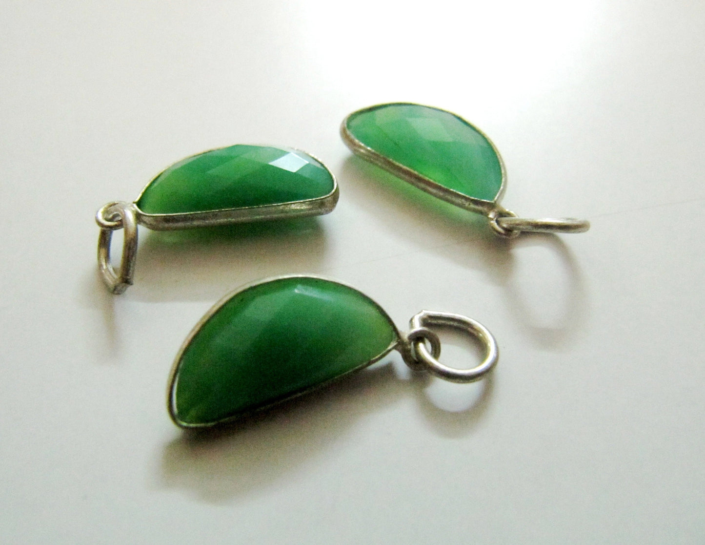 Natural Chrysoprase D Shape 8x16 mm Half Moon Faceted Briolette Gemstone Charm Pendant Sold per one piece Choose the Color Plating