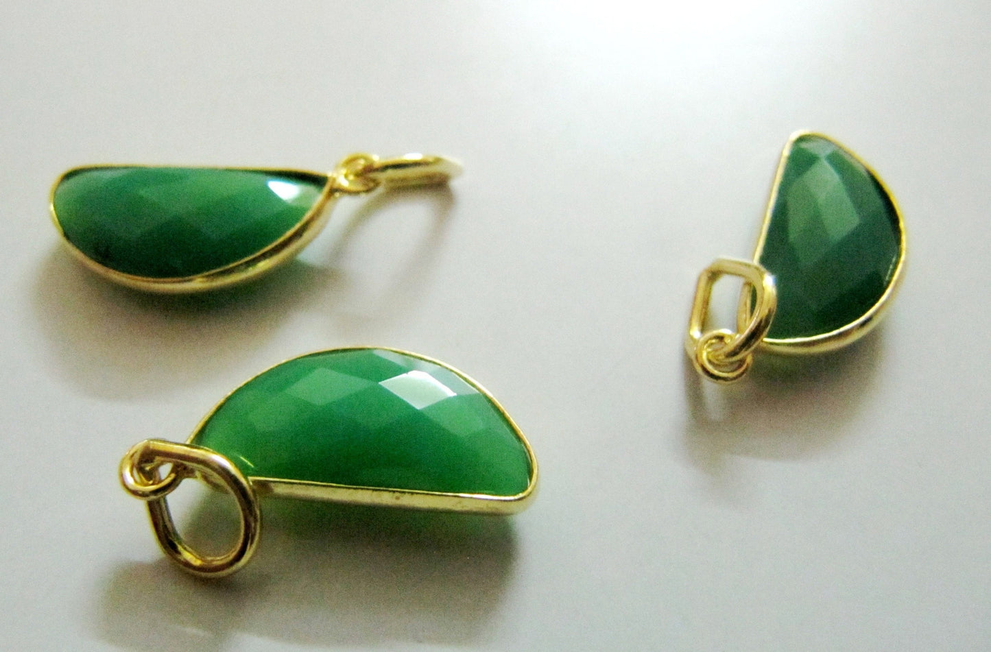 Natural Chrysoprase D Shape 8x16 mm Half Moon Faceted Briolette Gemstone Charm Pendant Sold per one piece Choose the Color Plating