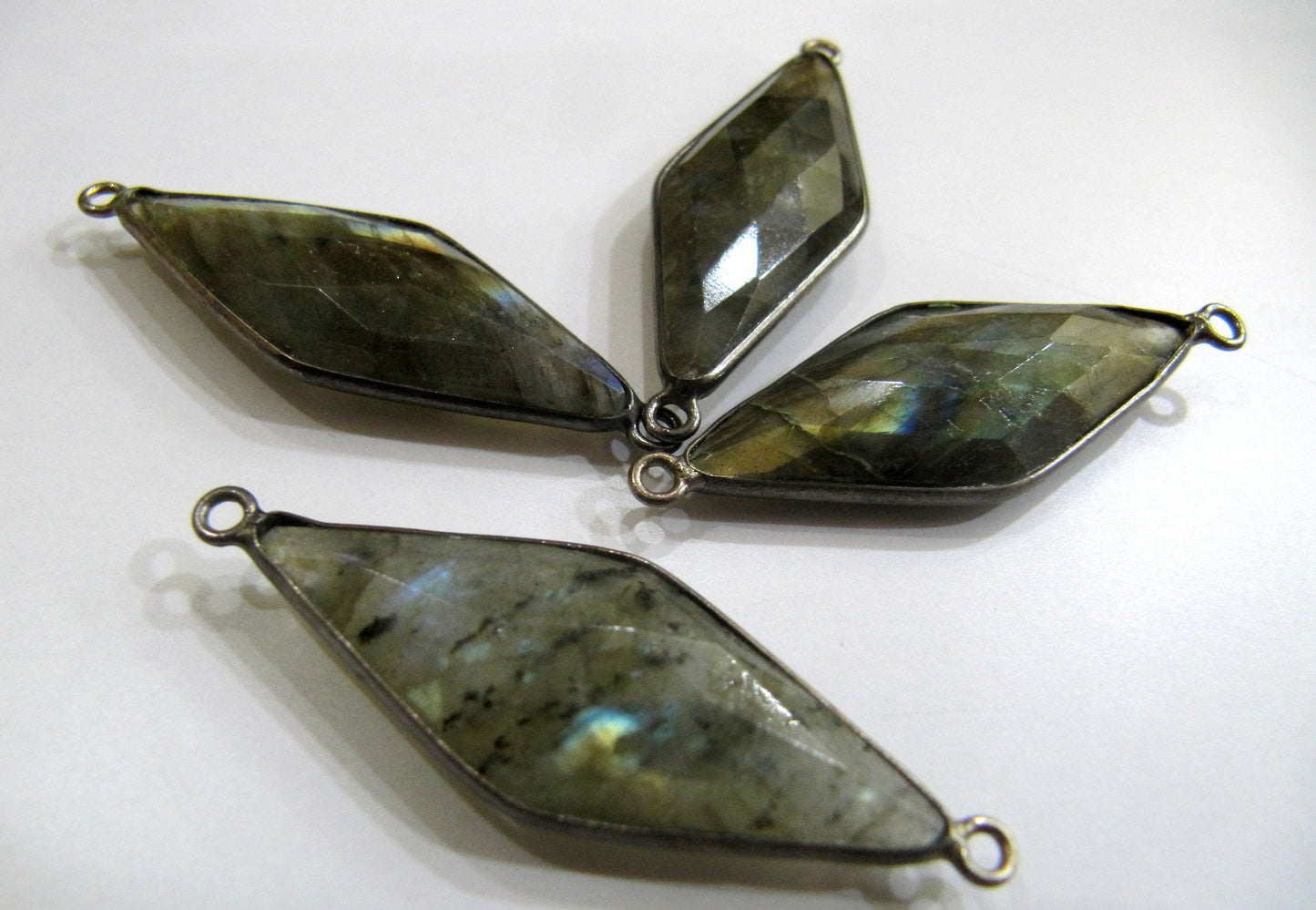 Natural Labradorite Marquise Fancy Shape Size 14x34mm Laser Cut Briolette Faceted Double loop bezel Connectors charms Sold Per Piece