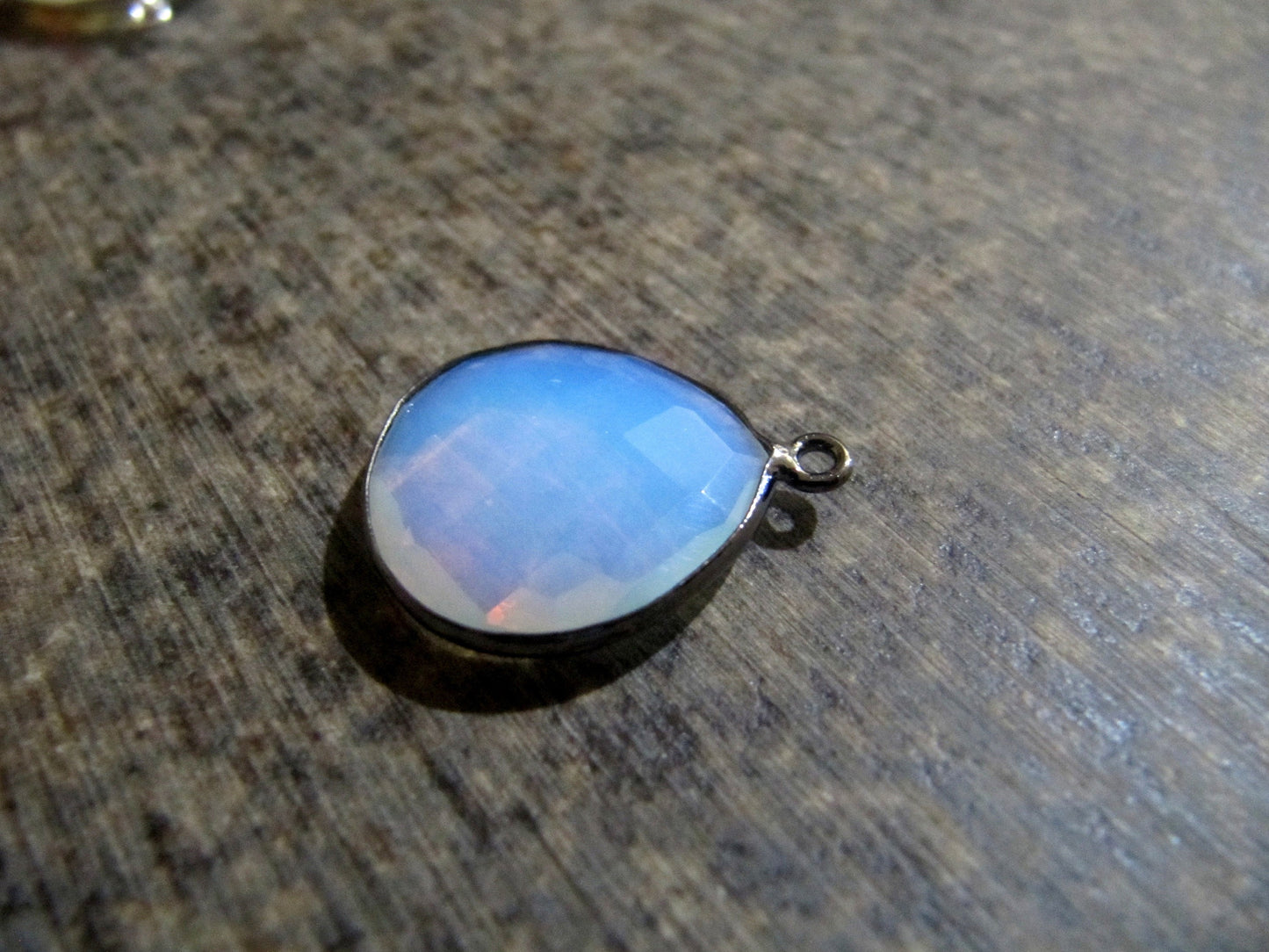 White Opal Quartz Heart Shape Briolette Faceted 20mm Single loop Bezel Connector Charm Choose the Plating Color Sold Per Piece