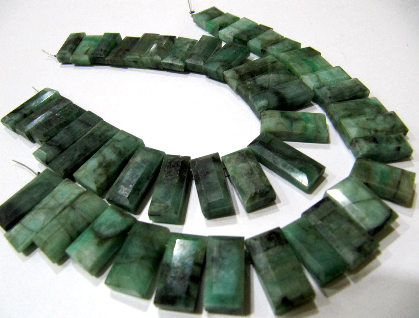 Natural Emerald Baguette Shape 15-20mm Long Side Drilled Rectangle shaped Beads strand 8 Inches long Sold Per Strand Jewelry making Beads