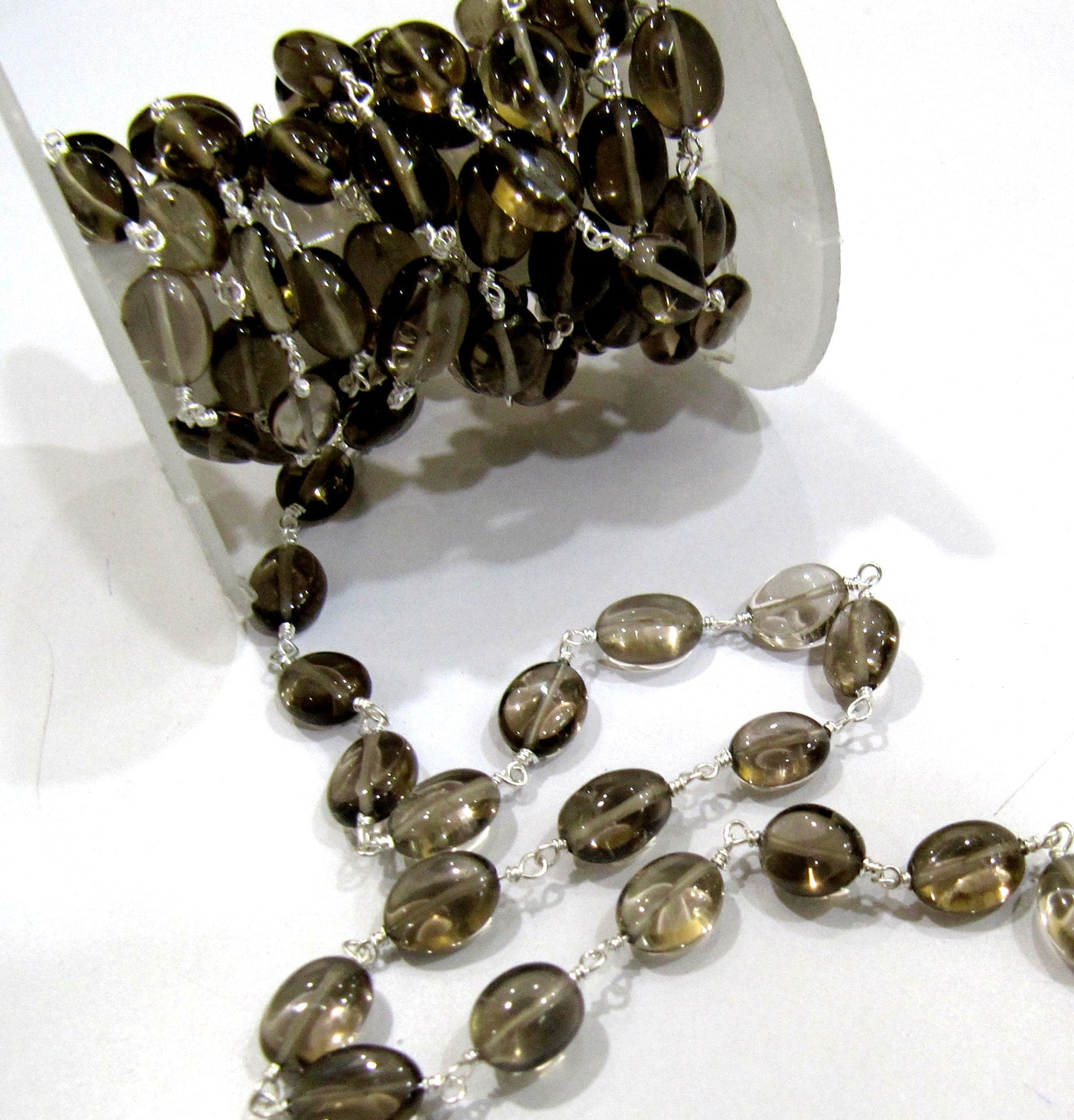 Smoky Quartz Oval Plain Smooth Beaded Rosary Chain Semi Precious Beads Wholesale Price Jewelry making chain Sold Per Foot