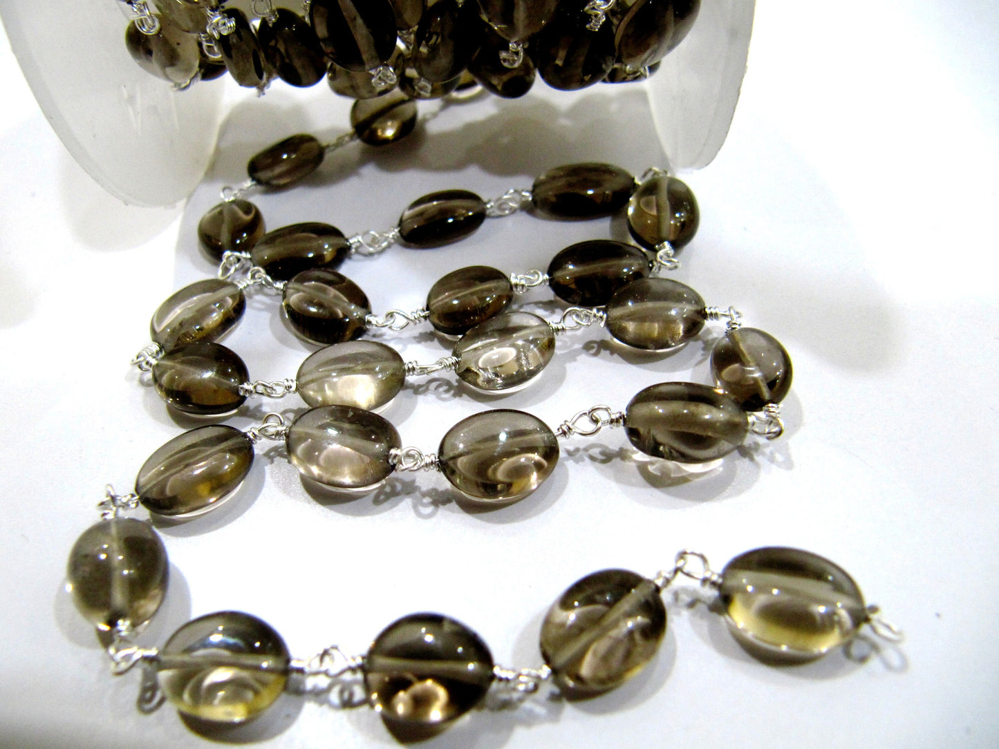 Smoky Quartz Oval Plain Smooth Beaded Rosary Chain Semi Precious Beads Wholesale Price Jewelry making chain Sold Per Foot