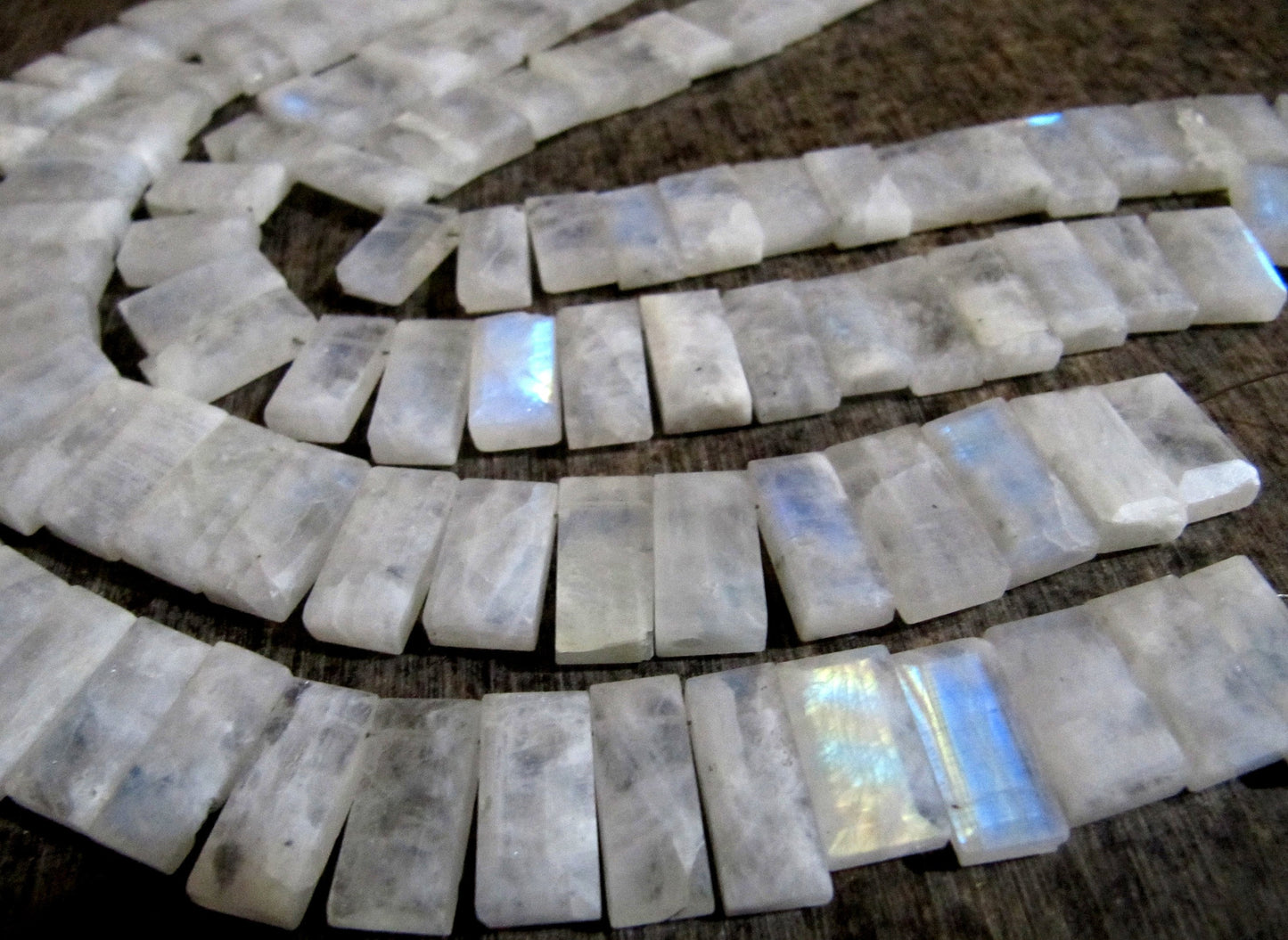 Natural White rainbow Moonstone Baguette Shape 15-20mm Approximately Long Side Drilled Beads strand 8 Inches long Sold Per Strand