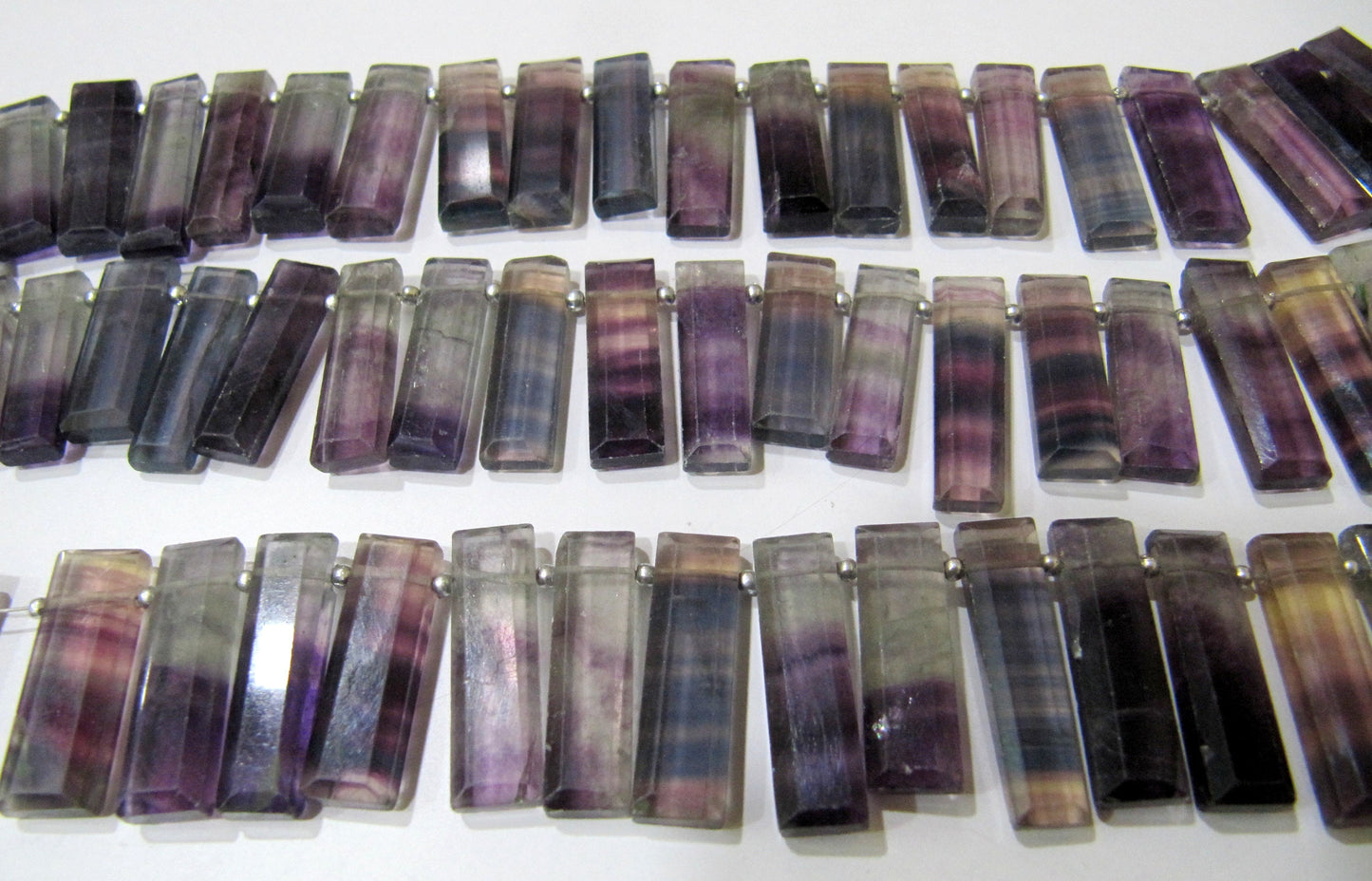 Natural Purple Fluorite Baguette Shape 12-30mm Approx Graduated Long Side Drilled Beads strand 8 Inches long Sold Per Strand