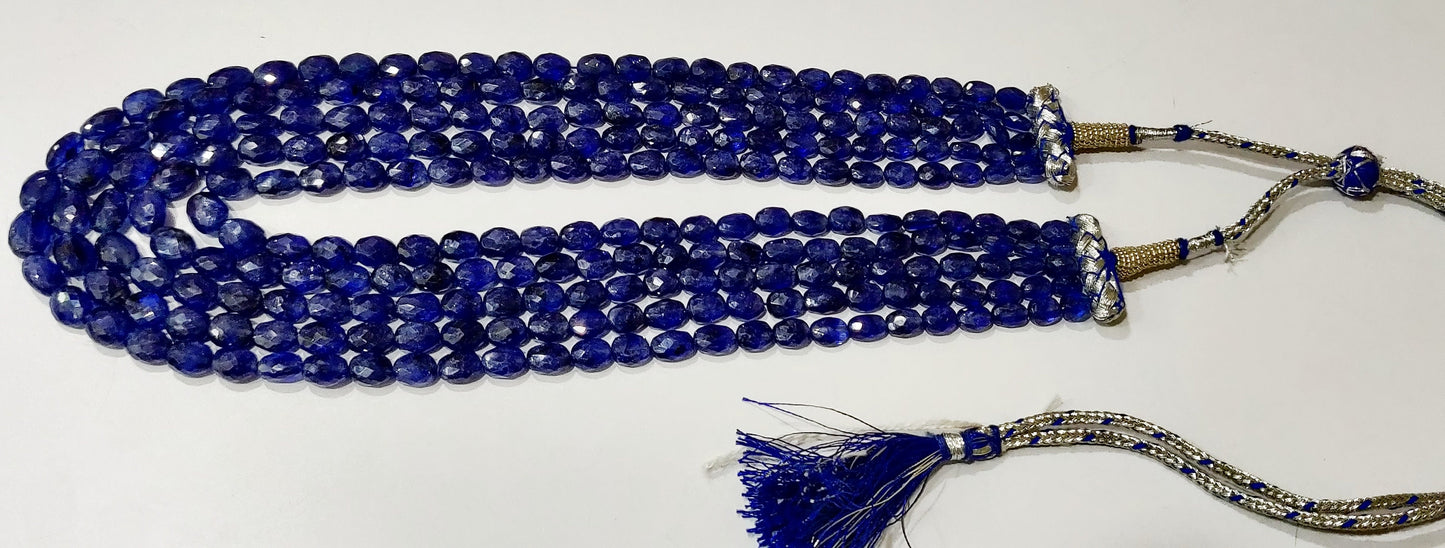 Natural Blue Sapphire Oval Shape Briolette Faceted 5x7mm to 8X11mm Size Beaded 18 inches long Necklace Top Quality Precious Gemstone Beads