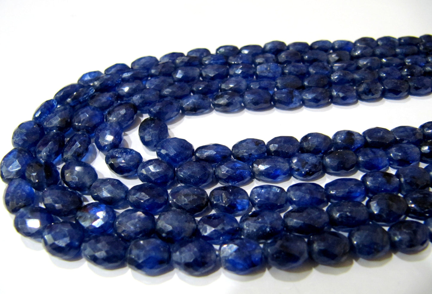 Natural Blue Sapphire Oval Shape Briolette Faceted 5x7mm to 8X11mm Size Beaded Strand Top Quality Precious Gemstone Beads strand 4 inch