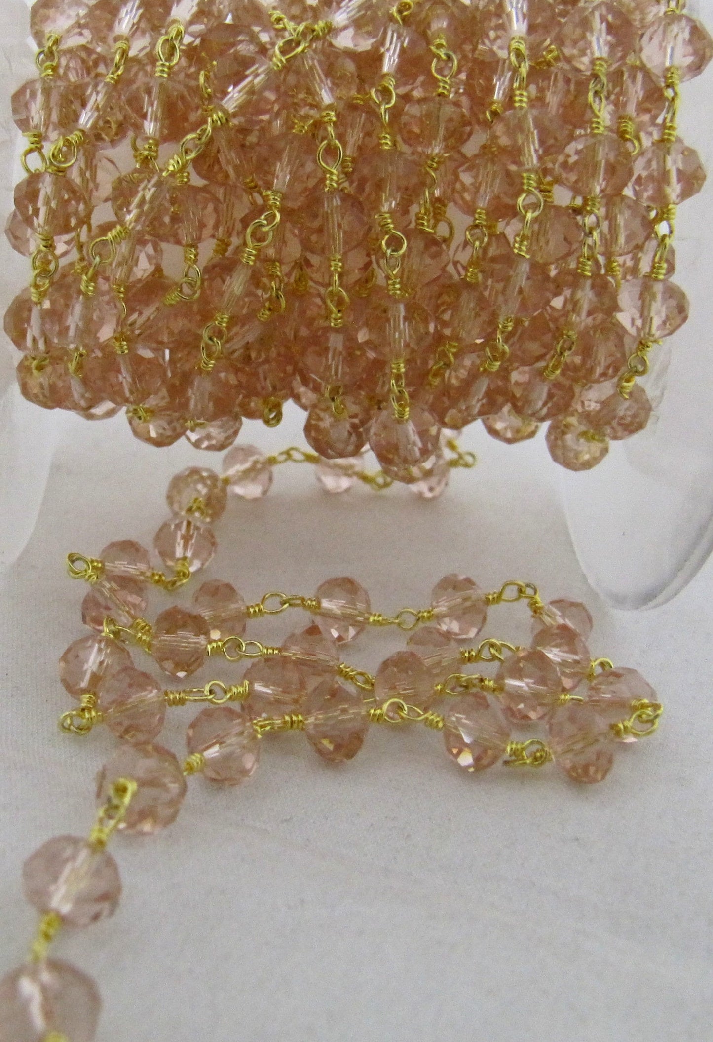 Pink Quartz Rondelle Faceted wire wrapped Aati 6mm Hydro quartz beaded Rosary chain Wholesale Price Choose the Plating sold per foot