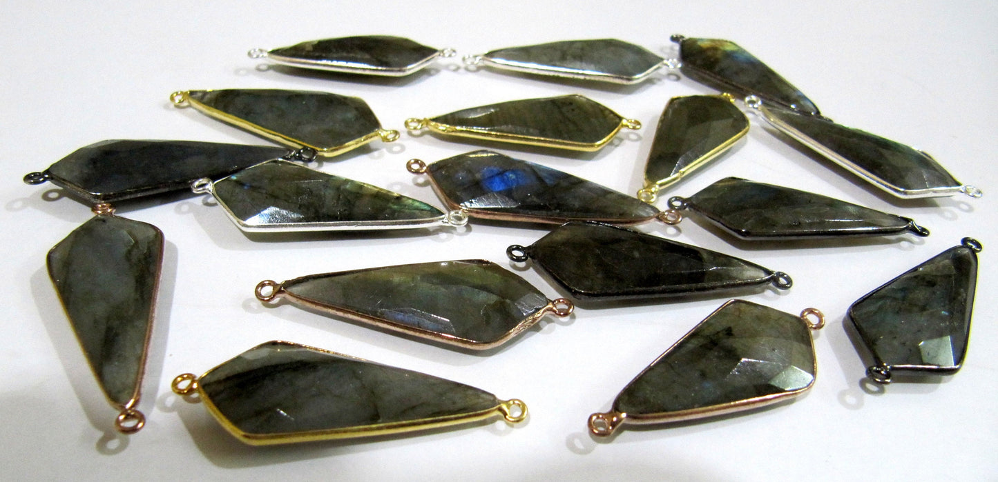 Natural Labradorite Briolette Faceted Approx 15x35mm Arrowhead Shape Double Loop Bezel Connector Top Quality Choose the Plating Color