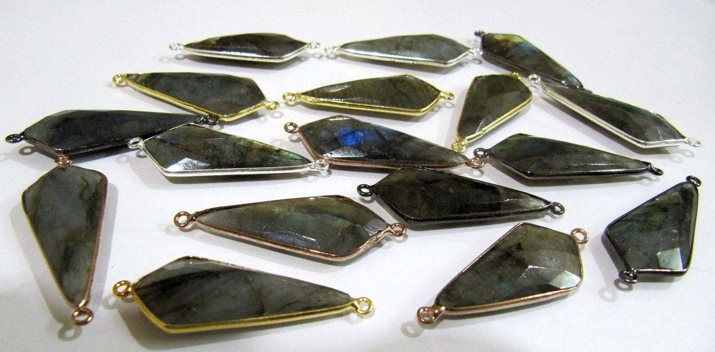 Natural Labradorite Briolette Faceted Approx 15x35mm Arrowhead Shape Double Loop Bezel Connector Top Quality Choose the Plating Color