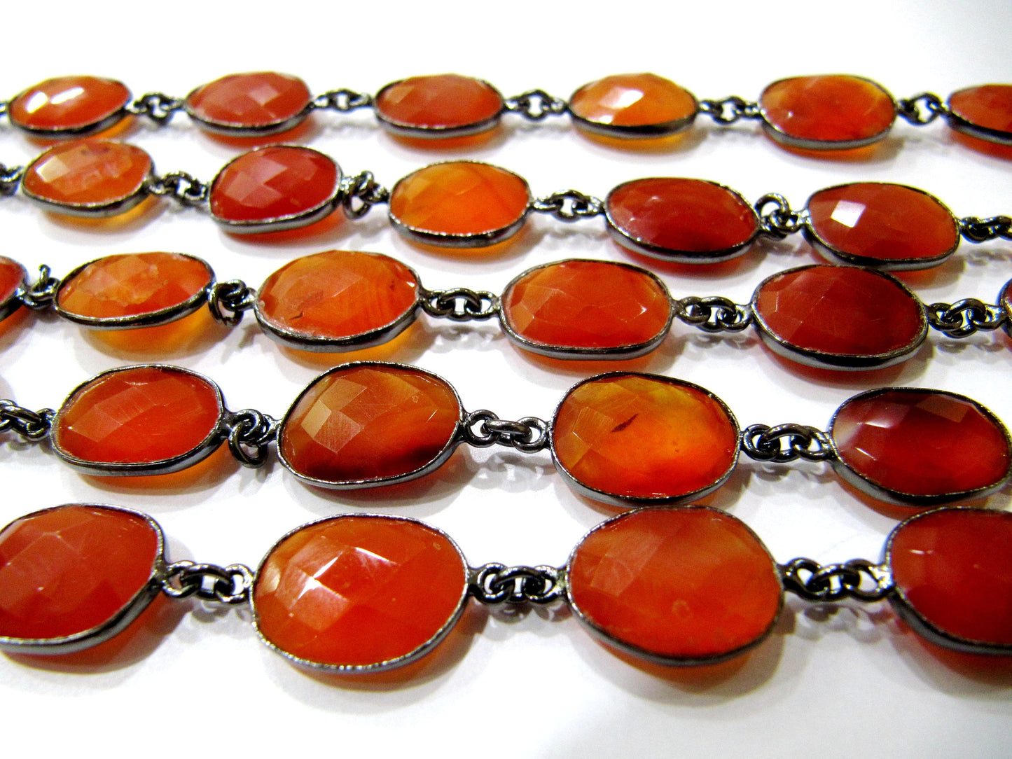 Natural Carnelian Briolette Faceted Uneven Free Shape 10 to 15mm Gemstone Bezel Connector Chain Jewelry Making Chain Choose the plating