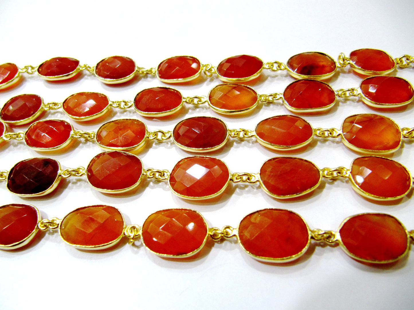 Natural Carnelian Briolette Faceted Uneven Free Shape 10 to 15mm Gemstone Bezel Connector Chain Jewelry Making Chain Choose the plating