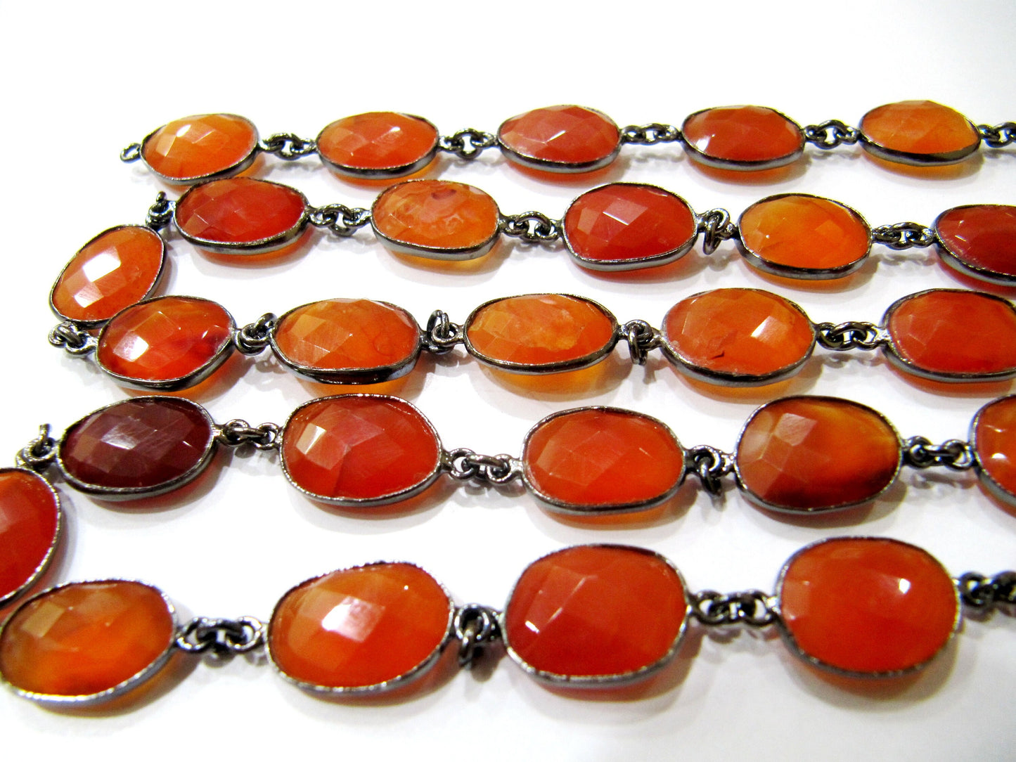 Natural Carnelian Briolette Faceted Uneven Free Shape 10 to 15mm Gemstone Bezel Connector Chain Jewelry Making Chain Choose the plating