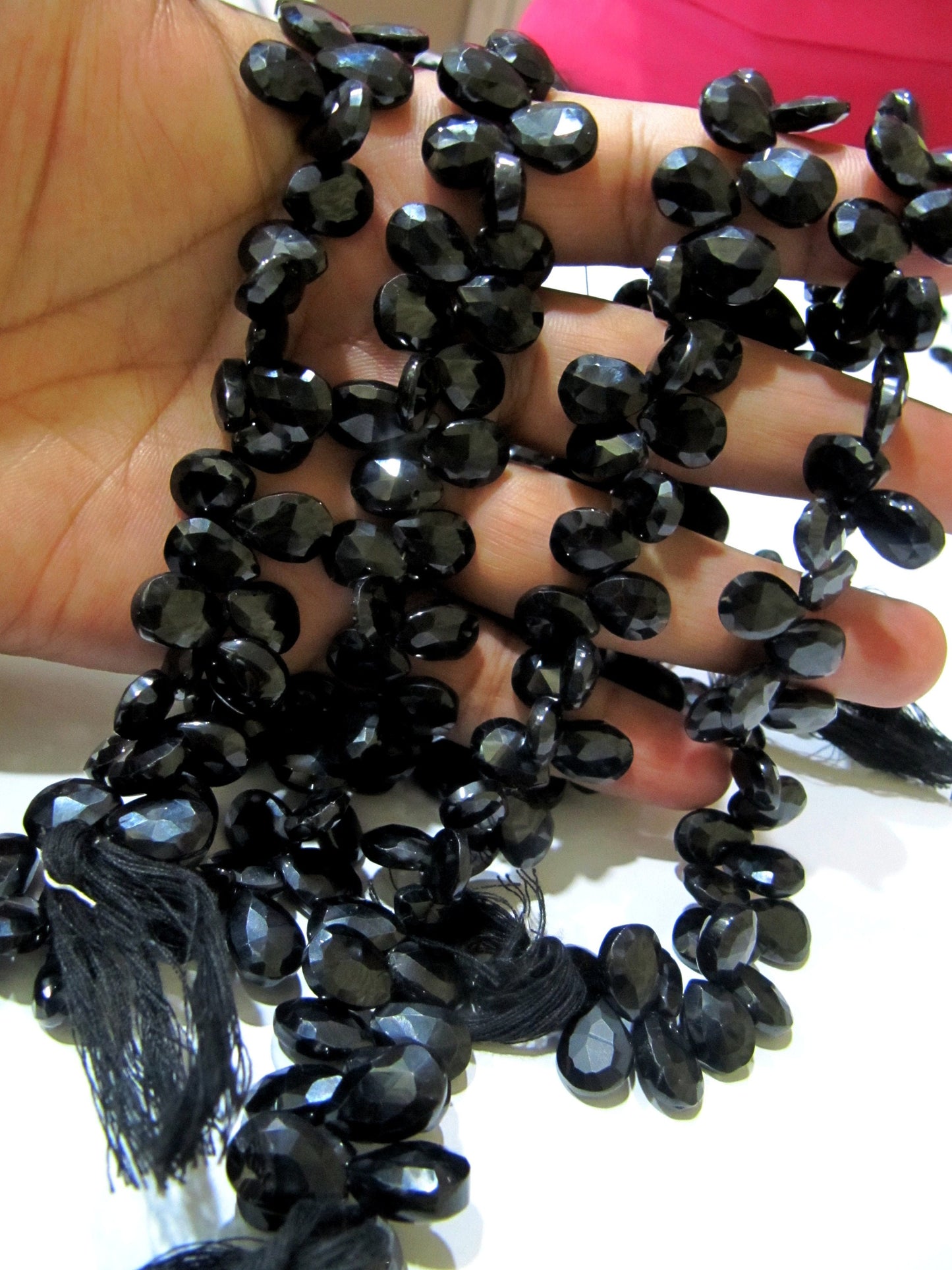 Genuine Black Spinel beads Pear Shape Size 10x14mm to 12x16mm Faceted Flat Drop beads 8 inch Strand approx.40 beads per strand