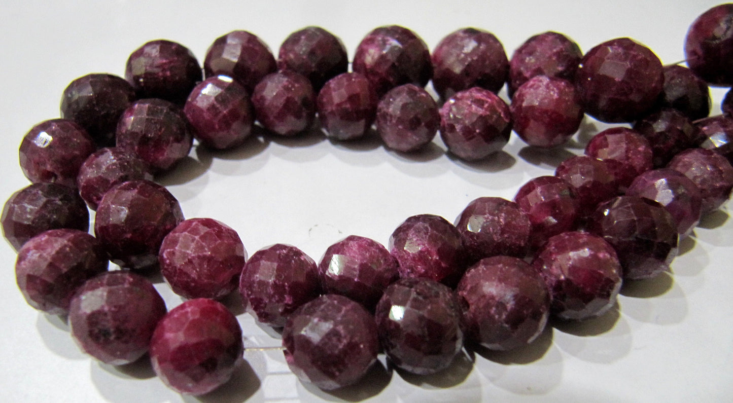 Ruby Corundum Round Ball Shape Briolette Faceted 8-12mm Size Gemstone beads Strand 8 inches long Precious Gemstone Beads Wholesale Prices
