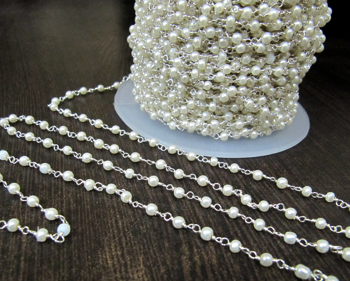 3 Feet- Pearl Beaded 3mm Size Round Shape Faux Pearl Bead Rosary Chain Wholesale Prices Jewelry making gemstone chain