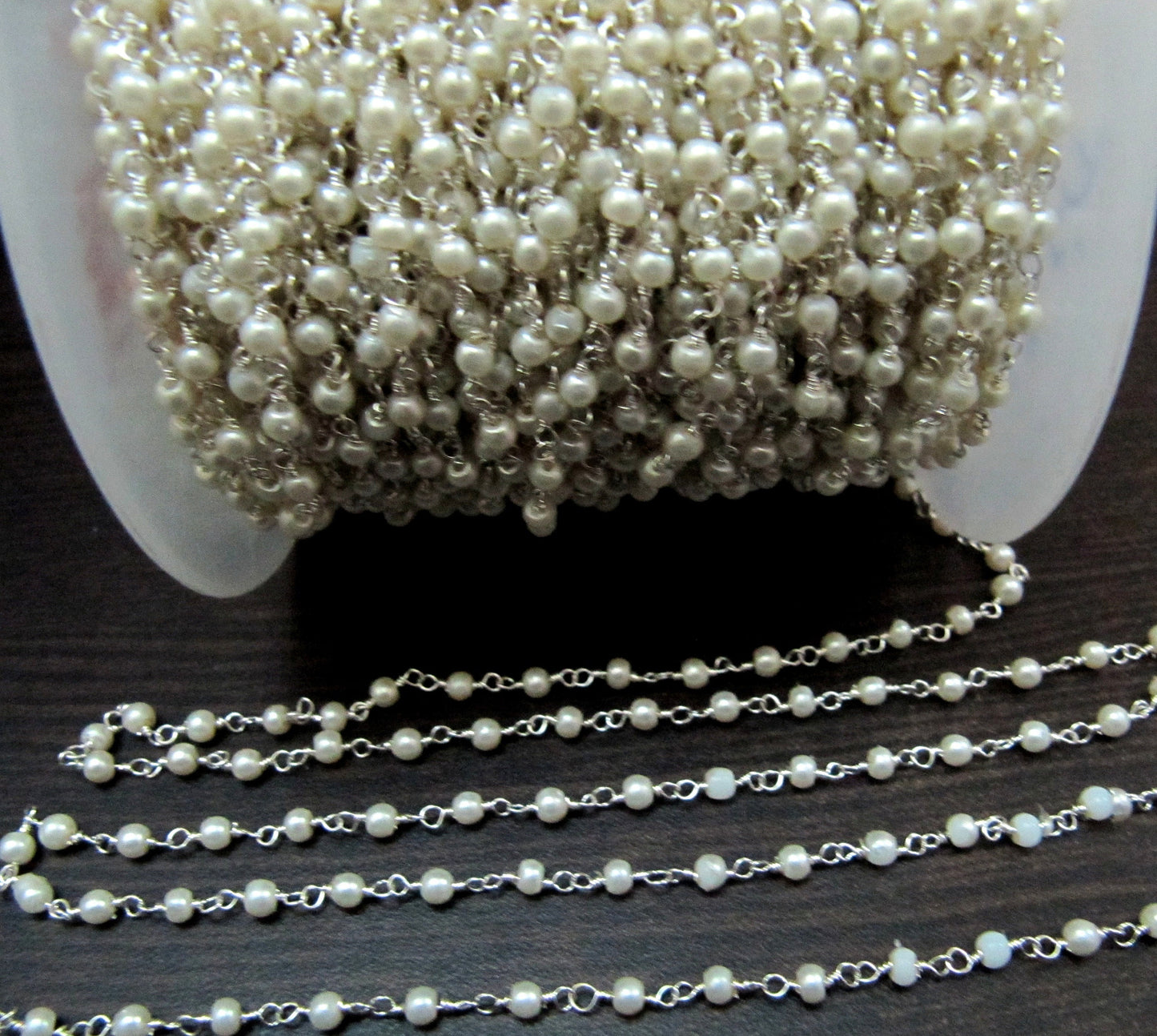 3 Feet- Pearl Beaded 3mm Size Round Shape Faux Pearl Bead Rosary Chain Wholesale Prices Jewelry making gemstone chain