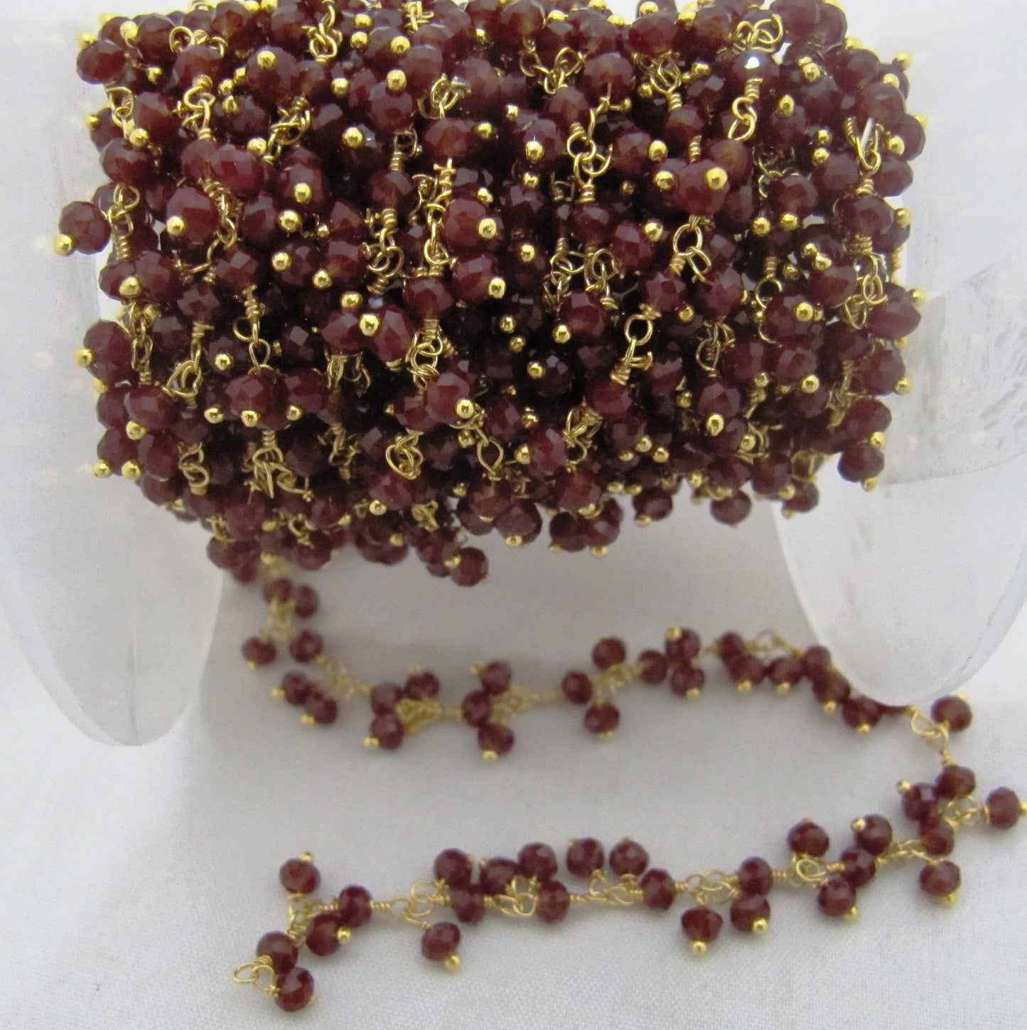 Garnet Hydro Quartz Dangling Beaded 3mm Beads Thick Cluster Chain Wholesale Prices Jewelry Making Wire Wrapped chain sold per foot