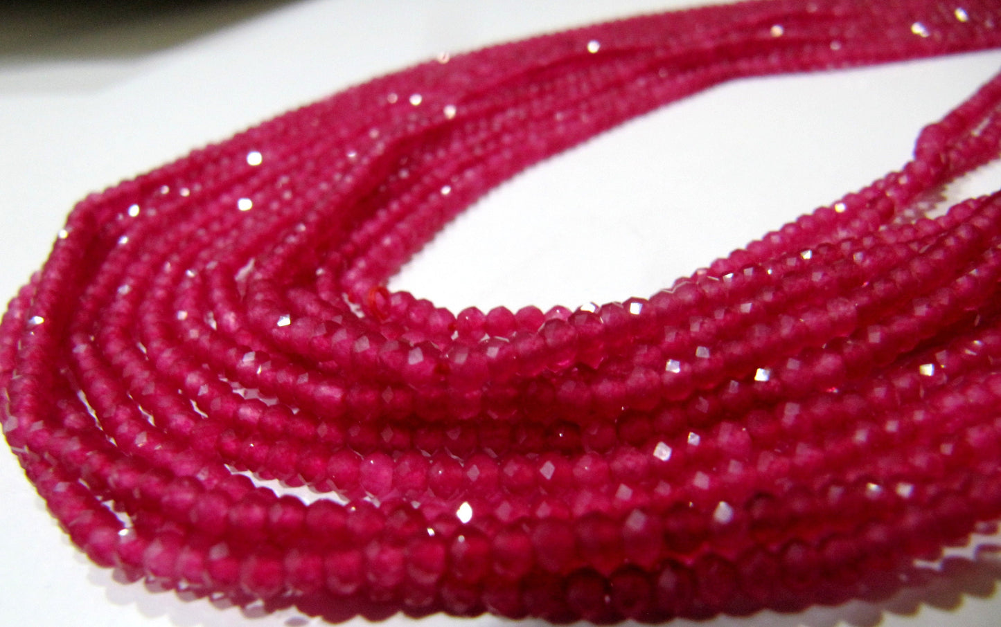 Ruby Onyx Rondelle Faceted Size 3mm Diamond Cut Beads Strand 13 inches long Bright Red Color Micro Faceted Ruby Beads Wholesale Prices