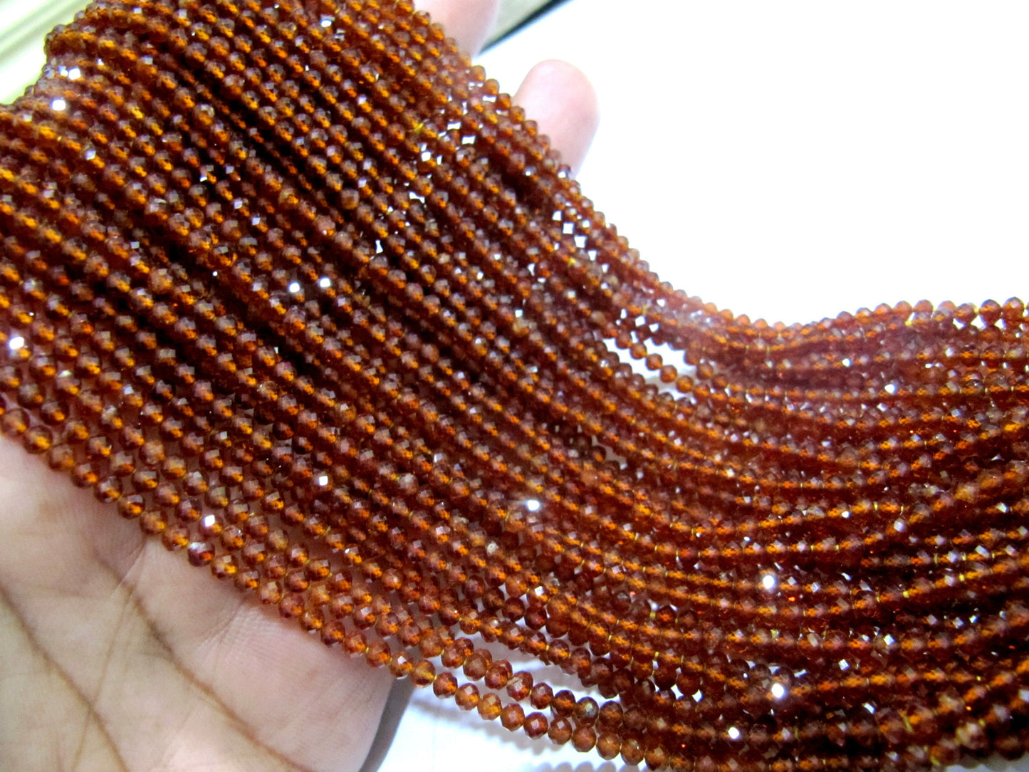 Natural Hessonite Garnet 3mm Rondelle Micro faceted Gemstone Beads Strand 13 Inches Long Best Quality Beads Sold Per Strand