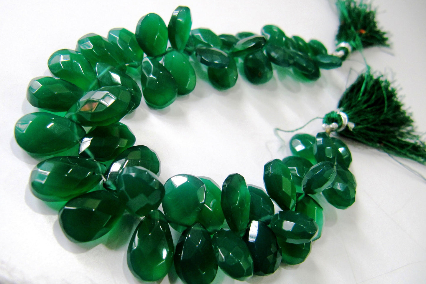 Natural Green onyx Pear Shape Briolette Size 8x10mm to 10x15mm Side Drilled Beads 50 to 55 Beads per Strand of 8 inch Long Wholesale Price