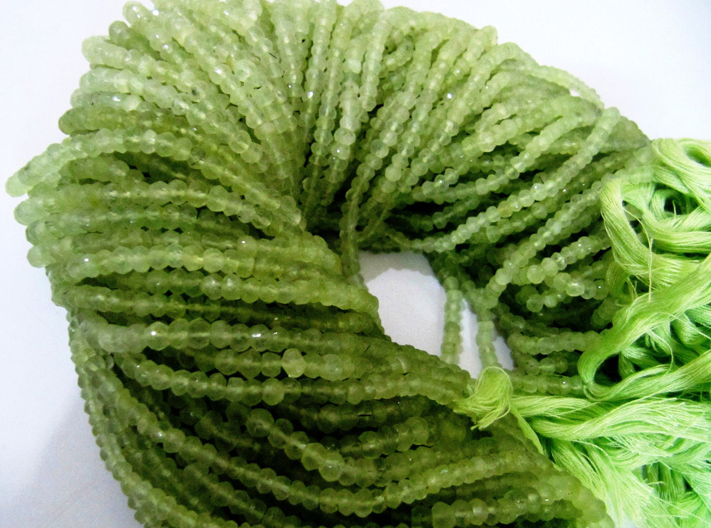 Natural Prehnite Rondelle Faceted 4mm Beads Genuine Prehnite Beads Strand 13 inches long Wholesale Prices Jewelry making beads