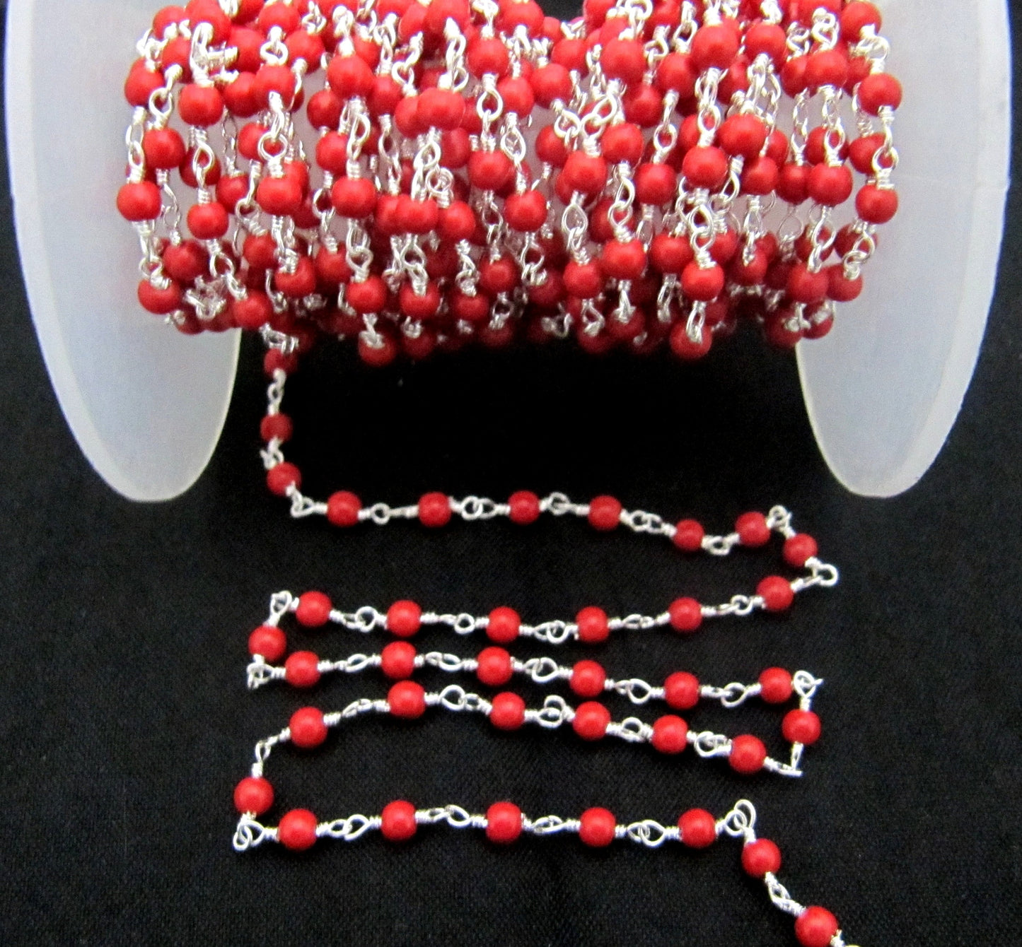 3 Feet-Coral Quartz Plain Smooth Round 3mm ball shape beaded Wire Wrapped Chain Wholesale Prices Jewelry Making Quartz chain