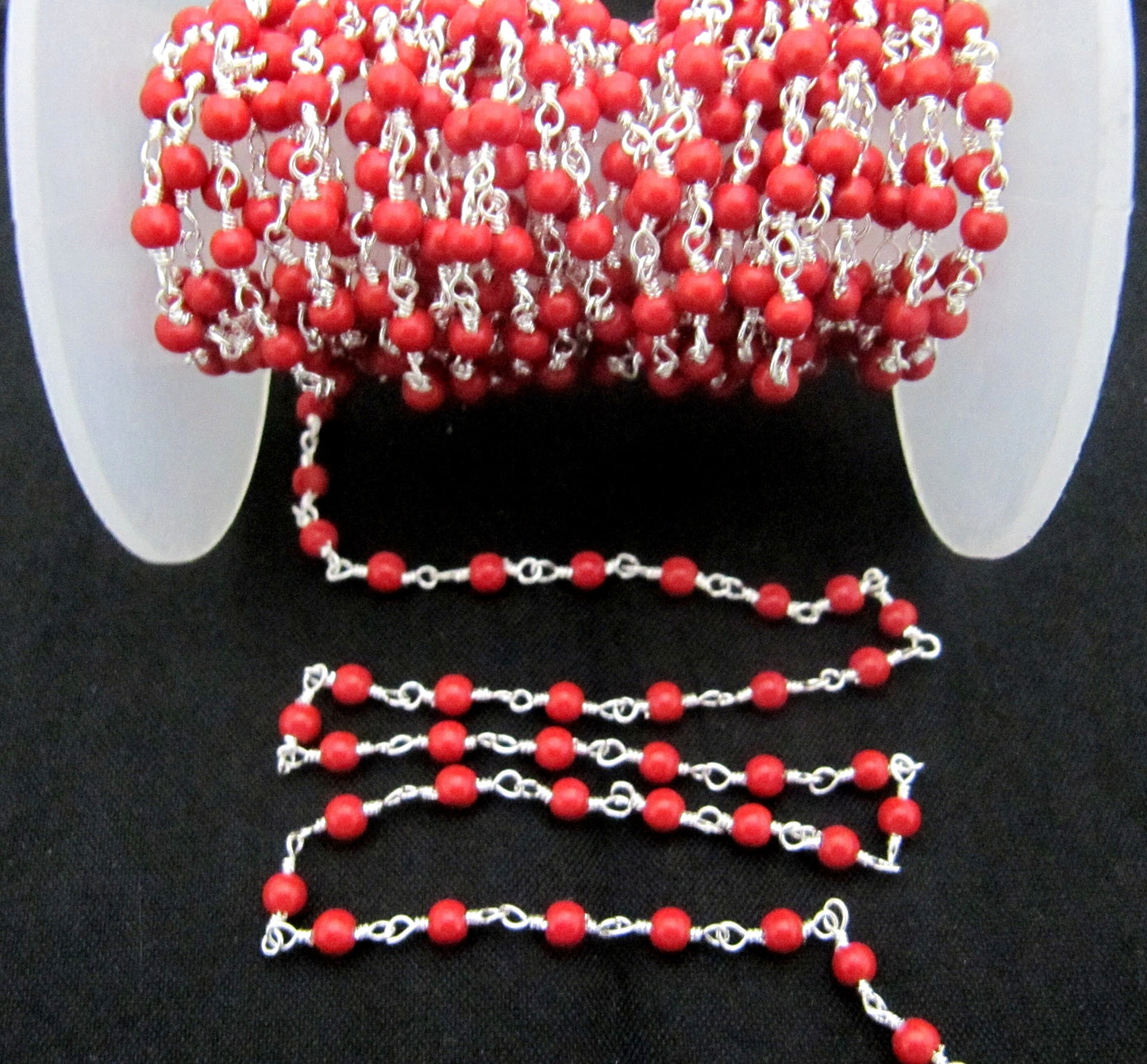 3 Feet-Coral Quartz Plain Smooth Round 3mm ball shape beaded Wire Wrapped Chain Wholesale Prices Jewelry Making Quartz chain
