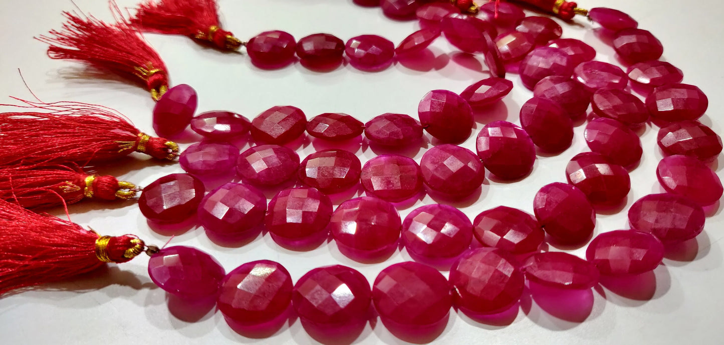 Ruby Round Coin Shape Briolette Faceted Straight Drilled Beads 15 mm Sold per Strand 8 inches long Red Gemstone beads Wholesale
