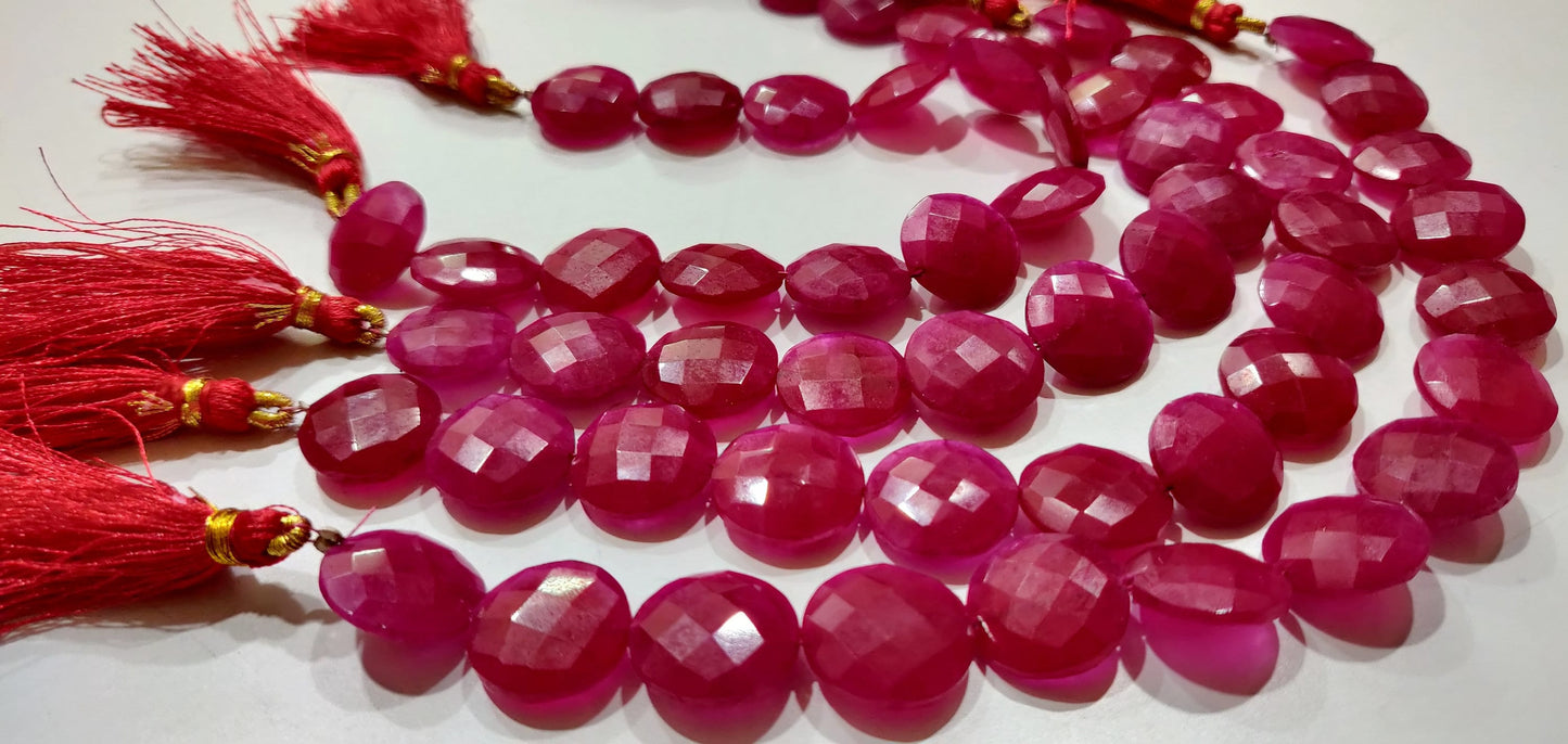 Ruby Round Coin Shape Briolette Faceted Straight Drilled Beads 15 mm Sold per Strand 8 inches long Red Gemstone beads Wholesale