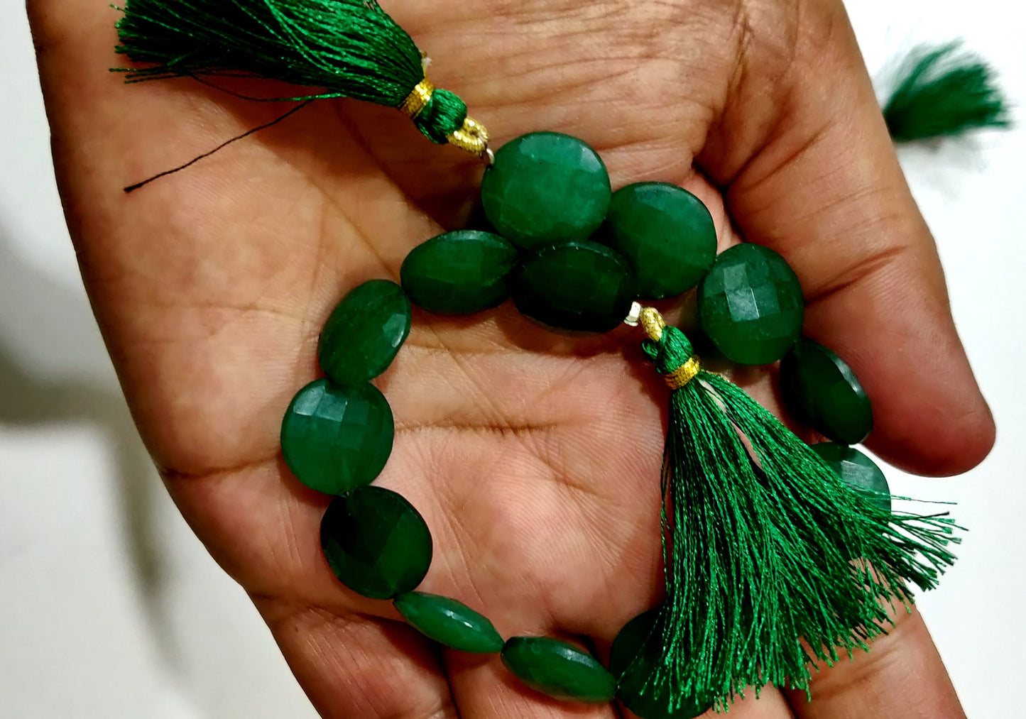 Emerald Round Coin Shape Briolette Faceted Straight Drilled Beads 15mm Sold per Strand 8 inches long Green Gemstone beads