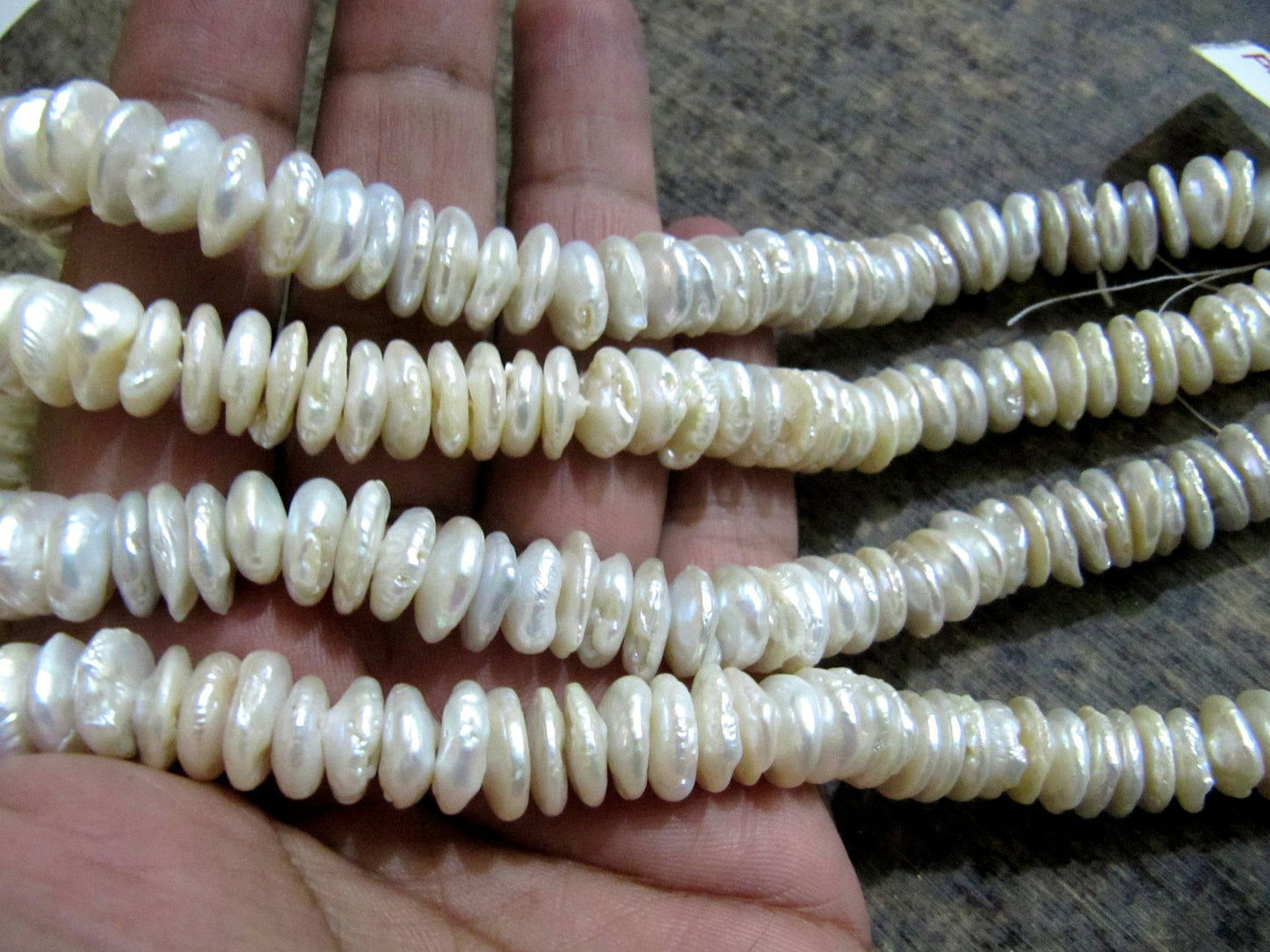 Natural White Pearl Button Disc Shape 10 to 11mm Size Beads Strand 8 inches Long Jewelry Making Gemstone Beads Wholesale Prices