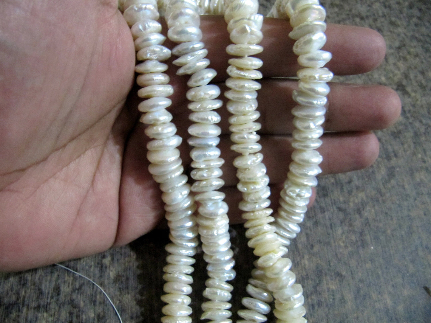 Natural White Pearl Button Disc Shape 10 to 11mm Size Beads Strand 8 inches Long Jewelry Making Gemstone Beads Wholesale Prices