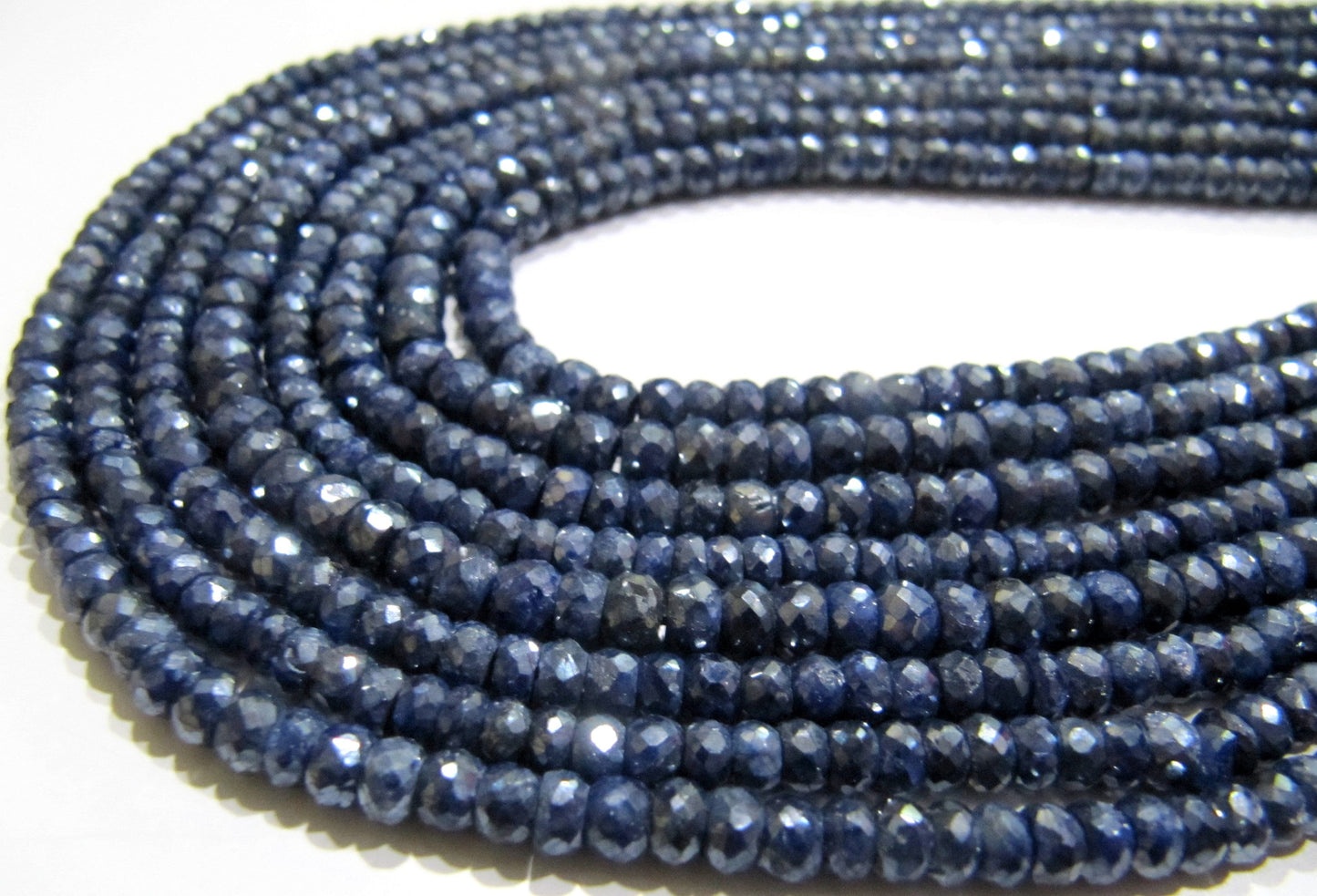 Natural Blue Sapphire Silverite Rondelle Faceted 4-5mm Size Gemstone Beads strand 13 Inches Long Wholesale Prices Jewelry making beads