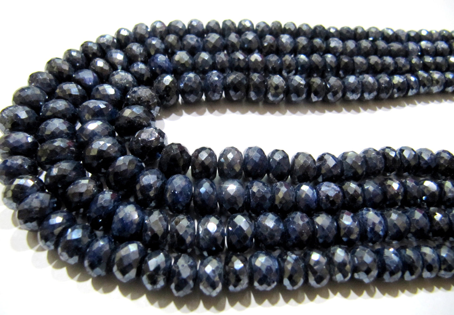Natural Blue Sapphire Silverite Rondelle Faceted 6 to 9mm Size Graduated Gemstone Beads strand 8 Inches Long Wholesale Prices