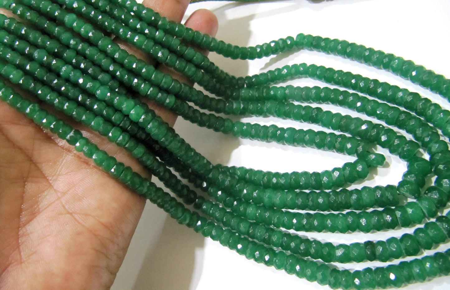 Emerald Rondelle Micro Faceted 6 to 8mm Green Beads Strand 8 inches Long Thermal Processed Beads Top Quality
