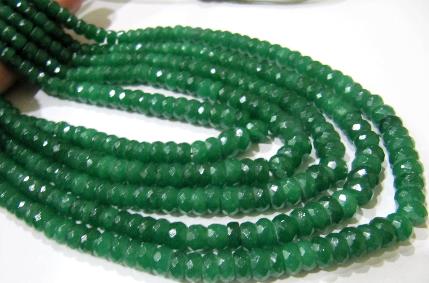 Emerald Rondelle Micro Faceted 6 to 8mm Green Beads Strand 8 inches Long Thermal Processed Beads Top Quality
