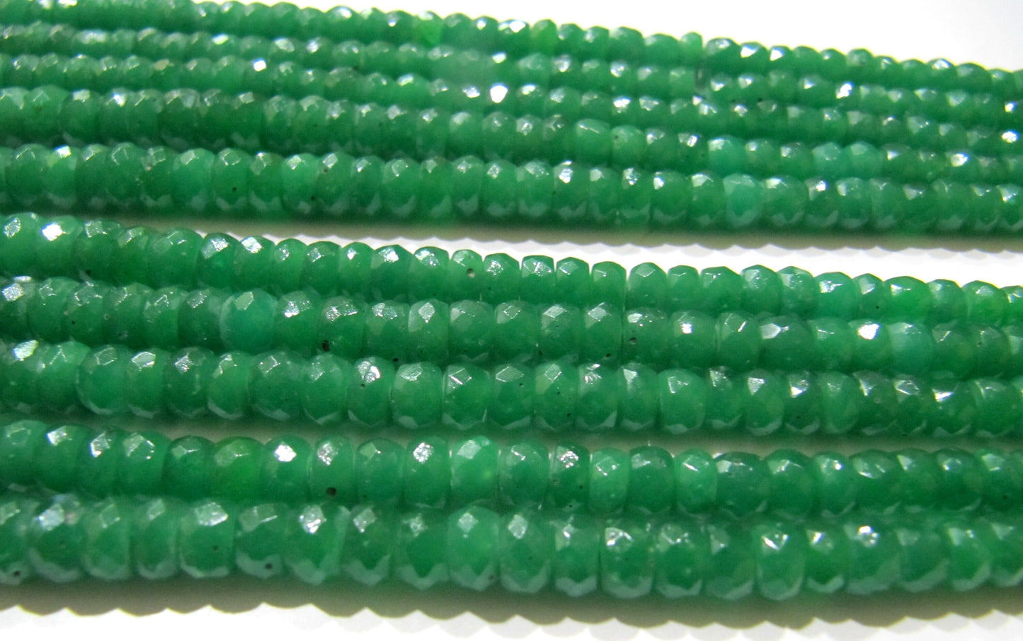 Emerald Rondelle Micro Faceted 6 to 8mm Green Beads Strand 8 inches Long Thermal Processed Beads Top Quality