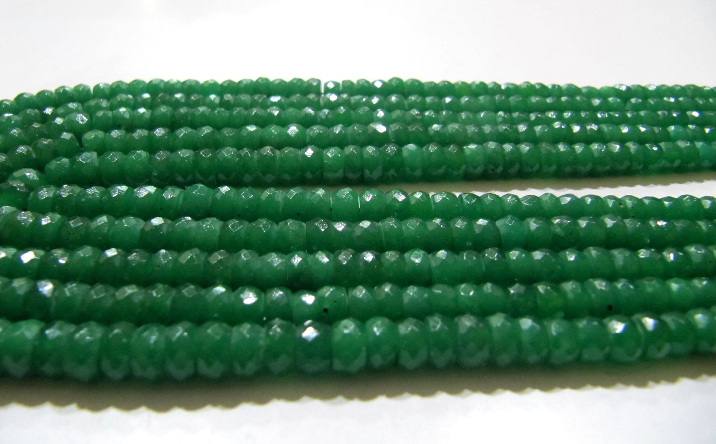 Emerald Rondelle Micro Faceted 6 to 8mm Green Beads Strand 8 inches Long Thermal Processed Beads Top Quality