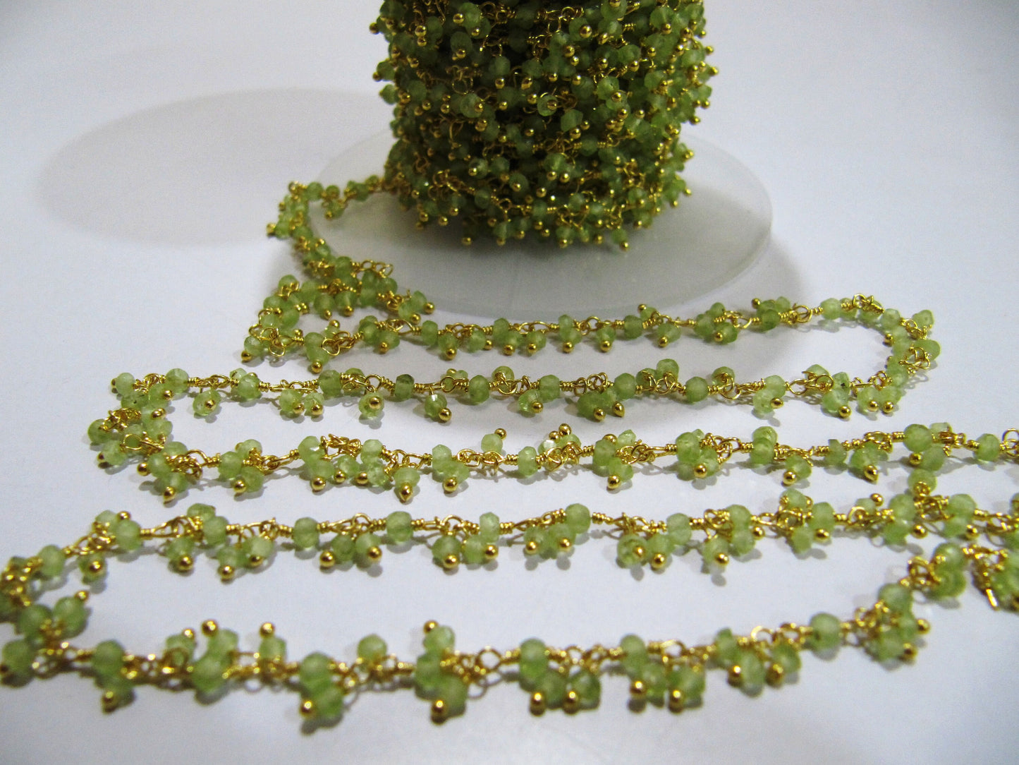 Genuine Peridot Rondelle Faceted 3mm beaded Wire Wrapped Cluster Dangling Chain Jewelry Making gemstone chain Wholesale Prices