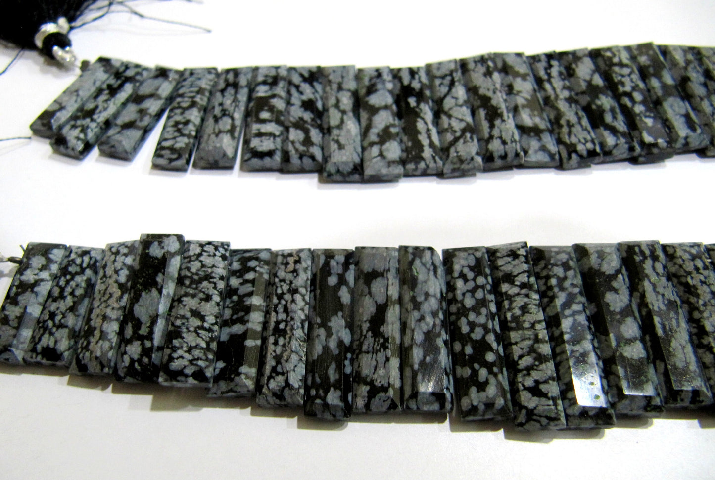 Natural Black Opsidean Baguette Shape 25-30mm Approximately Long Side Drilled Beads strand 8 Inches long Sold Per Strand Wholesale Prices