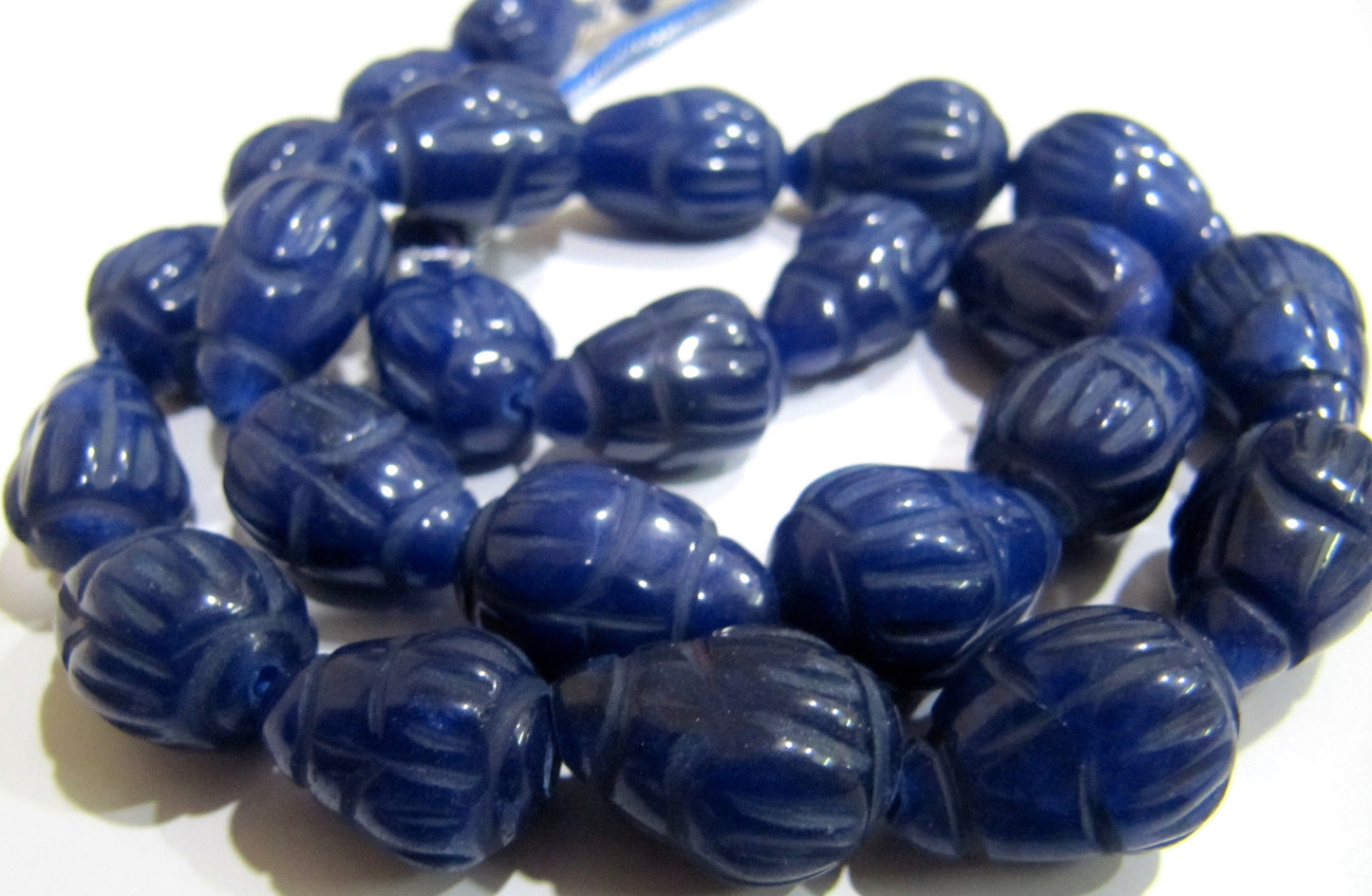 Pack of 6 Loose Beads :- Blue Sapphire Corundum Hand carved Tear Drop Shape Straight Drilled Size 10x14 to 14x20mm Beads Wholesale Prices
